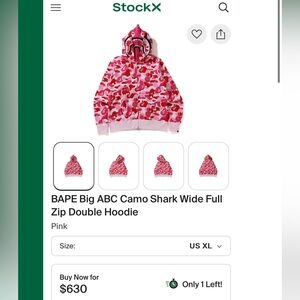 BAPE PINK ABC CAMO SHARK FULL ZIP DOUBLE HOODIE (BRAND NEW) XXL